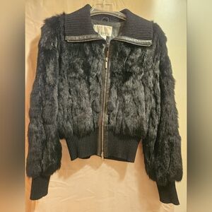 Nine West Black Rabbit Fur Jacket